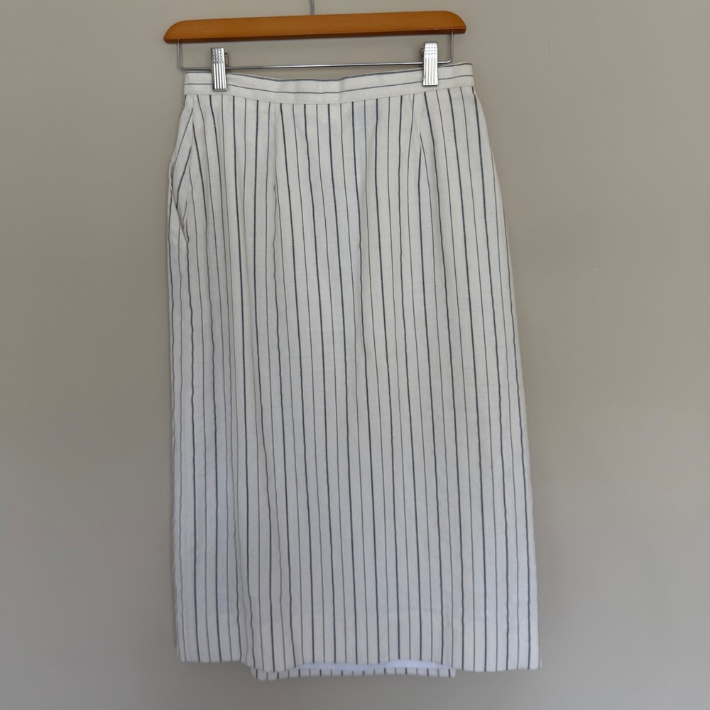 VTG 70's Christian Dior Linen Blend Striped Pencil Midi Skirt Size 10 (4/6 fit) - Picture 4 of 7